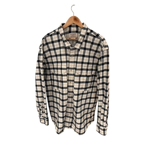 Filson Flannel Shirt XXXL Men’s Cream Black Plaid Button Front Long Sleeve 100% - Picture 1 of 8